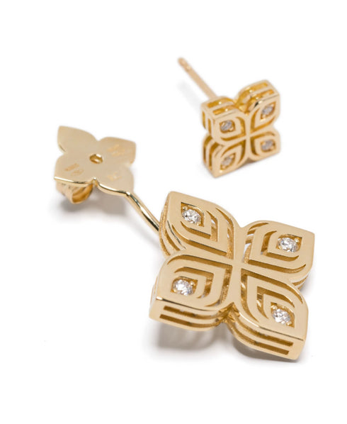 Pendientes de diamantes con flor arabesca en oro amarillo de 18 kt